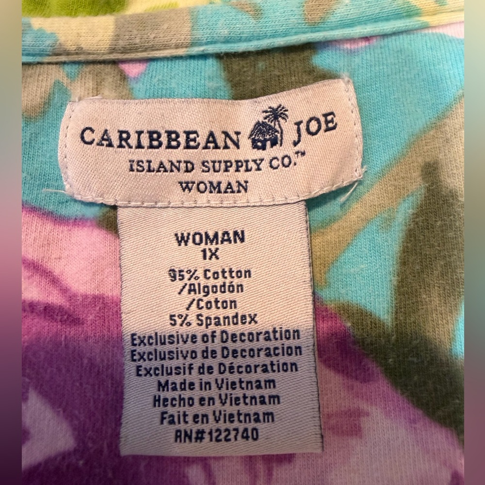 Caribbean Joe Floral Sleeveless Dress Blue Embroidered Neckline Accents Size 1X - Picture 6 of 7
